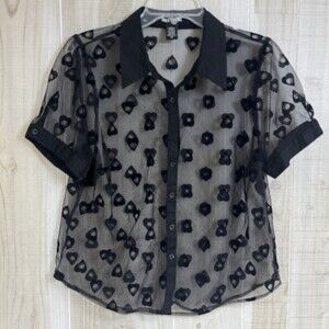 Hot Topic Womens L Sheer Blouse Hearts Velvet Burnout Whimsygoth